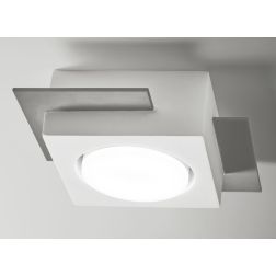 MILET PLAFONIERA QUADRATA IN GESSO BIANCO CON 2 ELEMENTI IN ALLUMINIO GRIGIO LAMPADINA ATTACCO GX53
