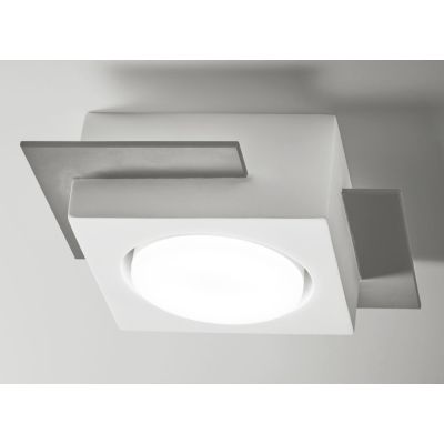 MILET PLAFONIERA QUADRATA IN GESSO BIANCO CON 2 ELEMENTI IN ALLUMINIO GRIGIO LAMPADINA ATTACCO GX53