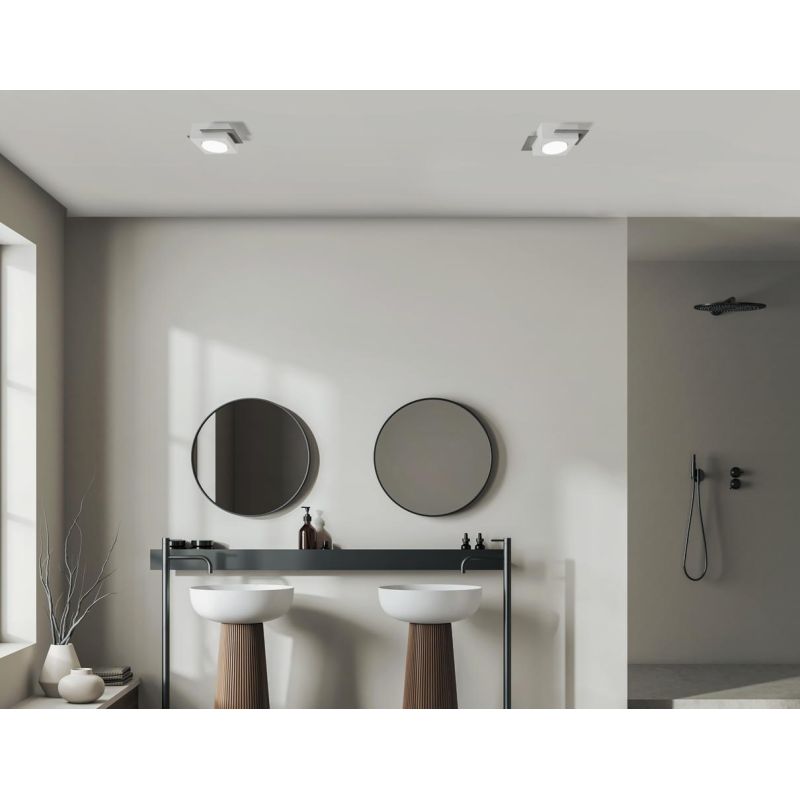 MILET PLAFONIERA QUADRATA IN GESSO BIANCO CON 2 ELEMENTI IN ALLUMINIO GRIGIO LAMPADINA ATTACCO GX53