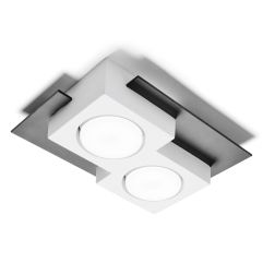 MILET PLAFONIERA 2 LUCI IN GESSO BIANCO CON ELEMENTI IN ALLUMINIO GRIGIO LAMPADINE ATTACCO GX53
