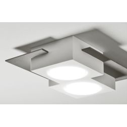 MILET PLAFONIERA 2 LUCI IN GESSO BIANCO CON ELEMENTI IN ALLUMINIO GRIGIO LAMPADINE ATTACCO GX53 2
