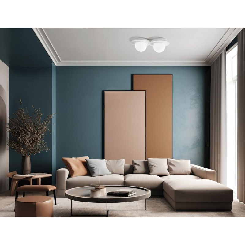 CICLADI PLAFONIERA 2 LUCI TONDEGGIANTE IN GESSO CON DIFFUSORI IN VETRO LAMPADINE ATTACCO GX53