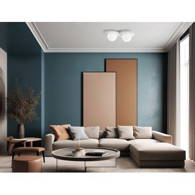 CICLADI PLAFONIERA 2 LUCI TONDEGGIANTE IN GESSO CON DIFFUSORI IN VETRO LAMPADINE ATTACCO GX53