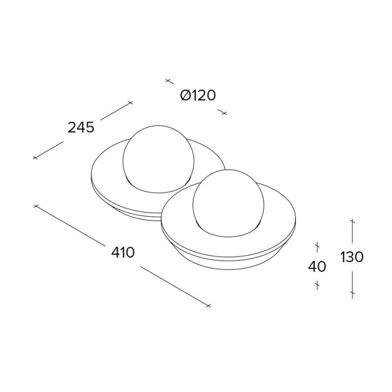 CICLADI PLAFONIERA 2 LUCI TONDEGGIANTE IN GESSO CON DIFFUSORI IN VETRO LAMPADINE ATTACCO GX53
