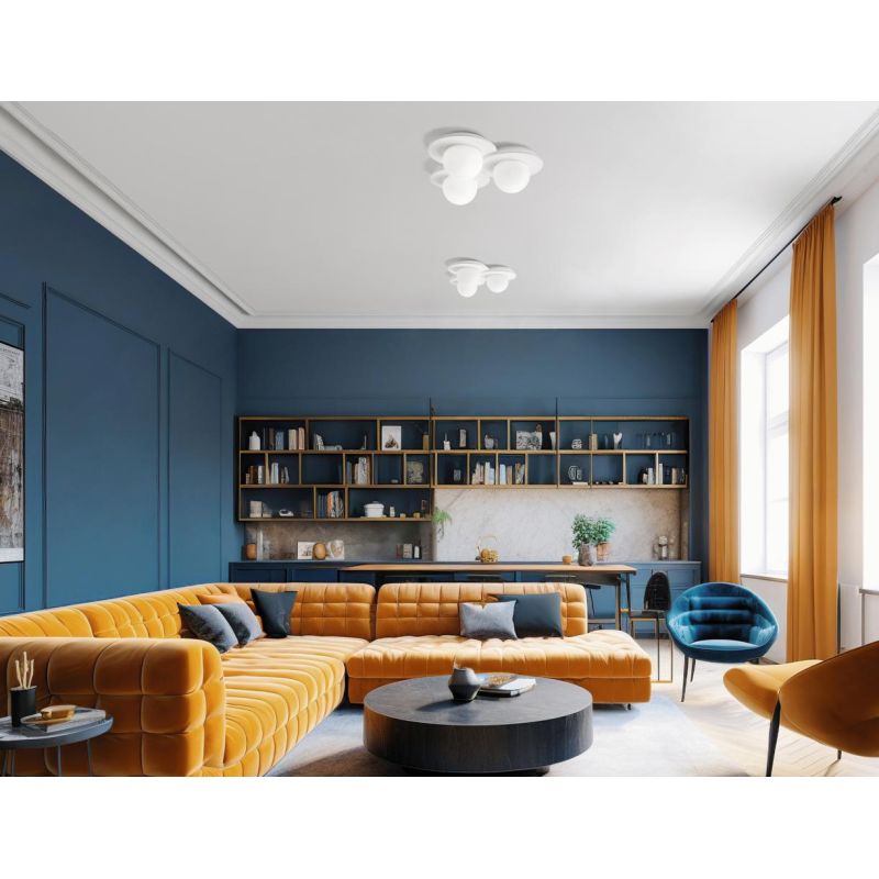 CICLADI PLAFONIERA 3 LUCI TONDEGGIANTE IN GESSO CON DIFFUSORI IN VETRO LAMPADINE ATTACCO GX53