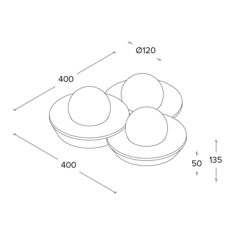 CICLADI PLAFONIERA 3 LUCI TONDEGGIANTE IN GESSO CON DIFFUSORI IN VETRO LAMPADINE ATTACCO GX53