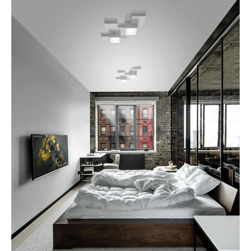 SIDE PLAFONIERA 2 LUCI IN GESSO BIANCO MODERNA E ORIGINALE CON LAMPADINE ATTACCO GX53