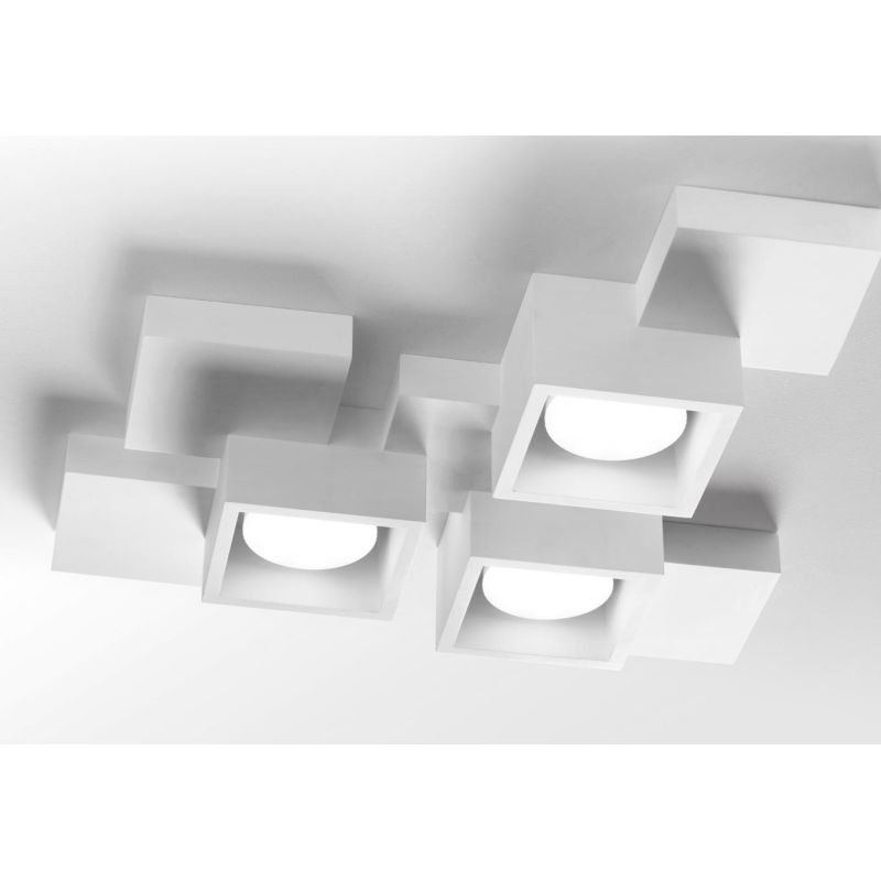 SIDE PLAFONIERA 3 LUCI IN GESSO BIANCO MODERNA E ORIGINALE CON LAMPADINE ATTACCO GX53