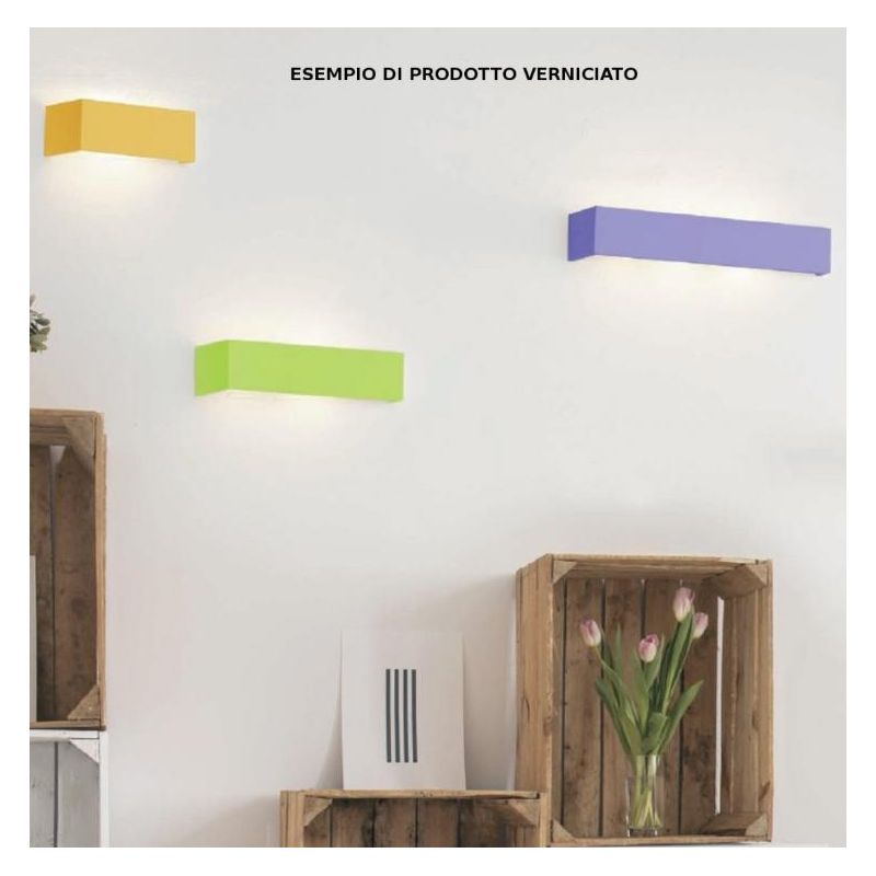 T174.12 TEOS APPLIQUE MODERNA L47 CM BIEMISSIONE DI LUCE GESSO BIANCO VERNICIABILE LAMPADINE ATTACCO G9