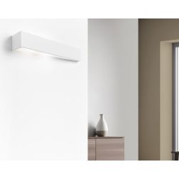 T174.12 TEOS APPLIQUE MODERNA L47 CM BIEMISSIONE DI LUCE GESSO BIANCO VERNICIABILE LAMPADINE ATTACCO G9 2