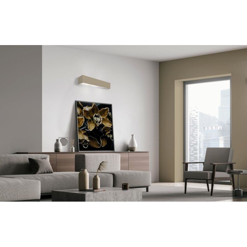 T174.12 TEOS APPLIQUE MODERNA L47 CM BIEMISSIONE DI LUCE GESSO BIANCO VERNICIABILE LAMPADINE ATTACCO G9