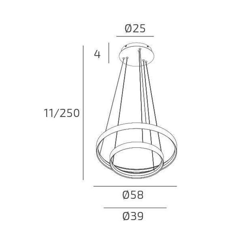 MALIKA SOSPENSIONE 2 ANELLI BIANCA O ORO LED 70W LUCE CCT 3000-4000-6000K CM 40+60 MODERNA