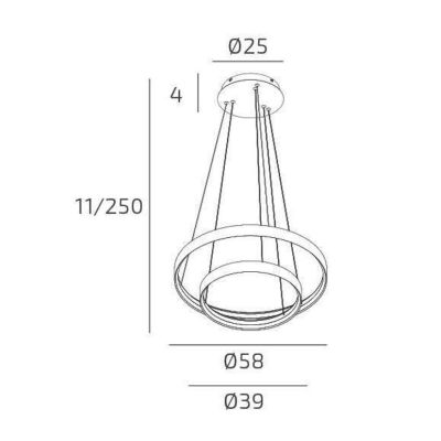 MALIKA SOSPENSIONE 2 ANELLI BIANCA O ORO LED 70W LUCE CCT 3000-4000-6000K CM 40+60 MODERNA