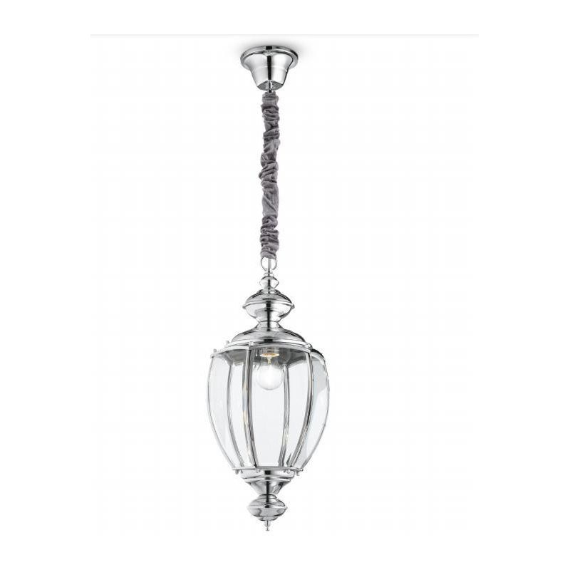 LAMPADARIO A SOSPENSIONE CLASSICO A FORMA DI LANTERNA IN METALLO CROMO O BRUNITO CRISTALENSI - Cristalensi Shop Online