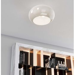 CASPER PLAFONIERA IN VETRO BIANCO O TORTORA D42 CM E D55 CM MODERNA LAMPADINE ATTACCO E27