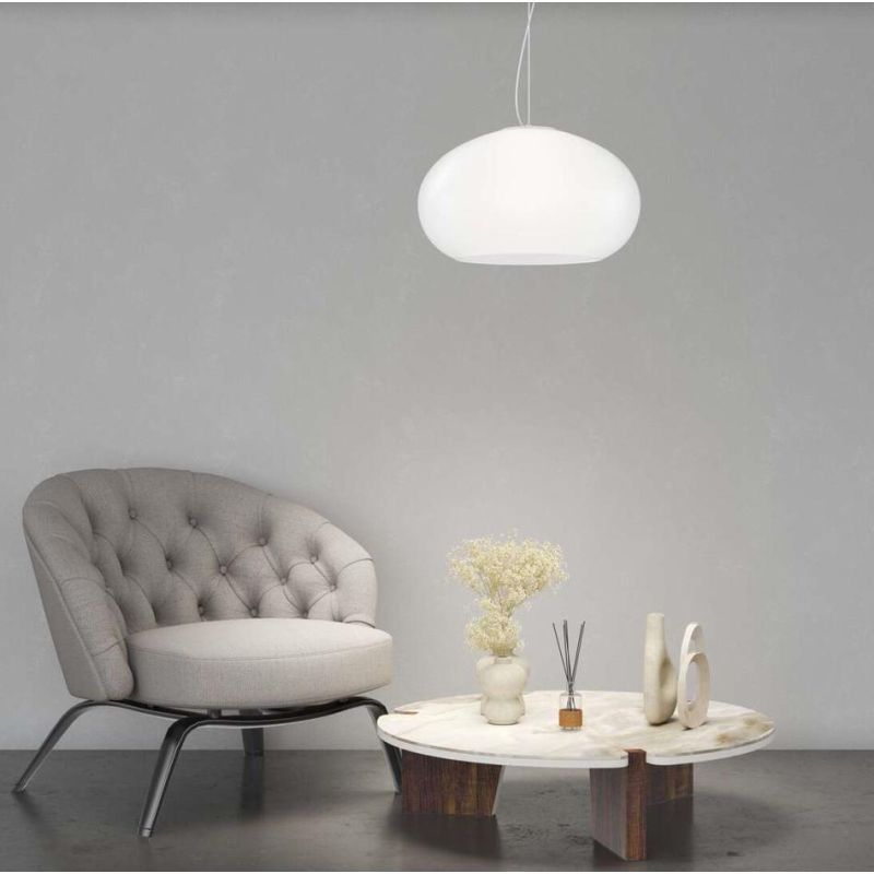 CASPER SOSPENSIONE SINGOLA IN VETRO BIANCO O TORTORA D42 CM E D55 CM MODERNA LAMPADINE ATTACCO E27