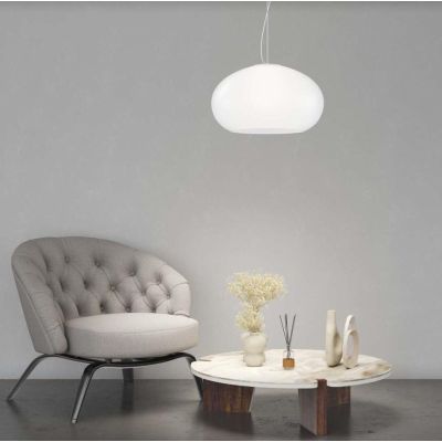 CASPER SOSPENSIONE SINGOLA IN VETRO BIANCO O TORTORA D42 CM E D55 CM MODERNA LAMPADINE ATTACCO E27