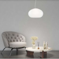 CASPER SOSPENSIONE SINGOLA IN VETRO BIANCO O TORTORA D42 CM E D55 CM MODERNA LAMPADINE ATTACCO E27