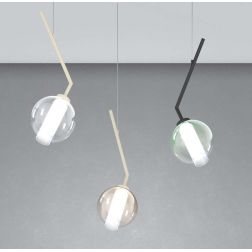 V-LINE SOSPENSIONE SINGOLA ORIGINALE E MODERNA METALLO NERO O SABBIA CON VETRI COLORATI LAMPADINA ATTACCO E27