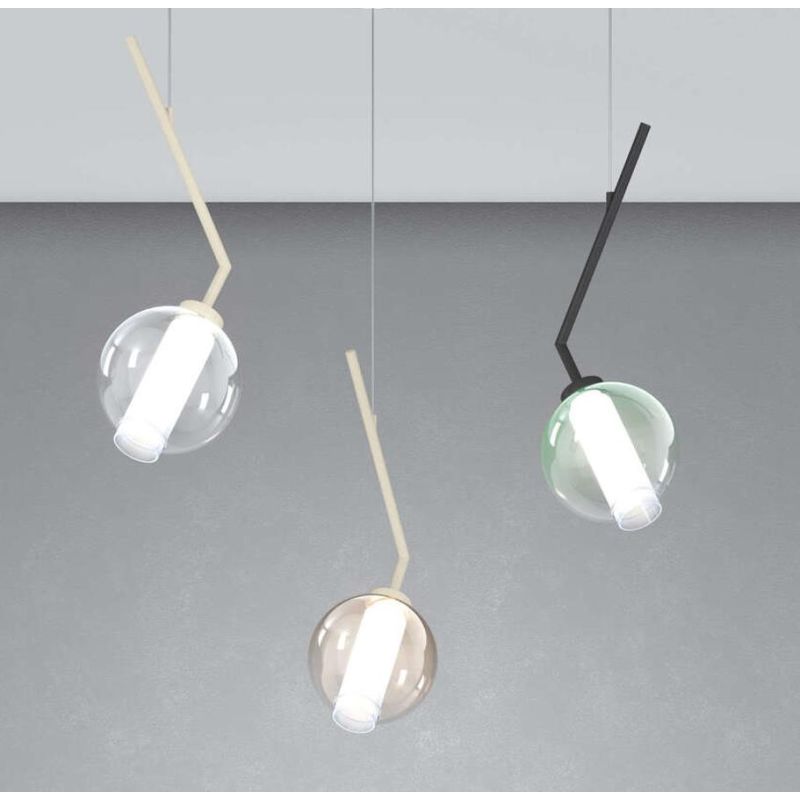 V-LINE SOSPENSIONE SINGOLA ORIGINALE E MODERNA METALLO NERO O SABBIA CON VETRI COLORATI LAMPADINA ATTACCO E27