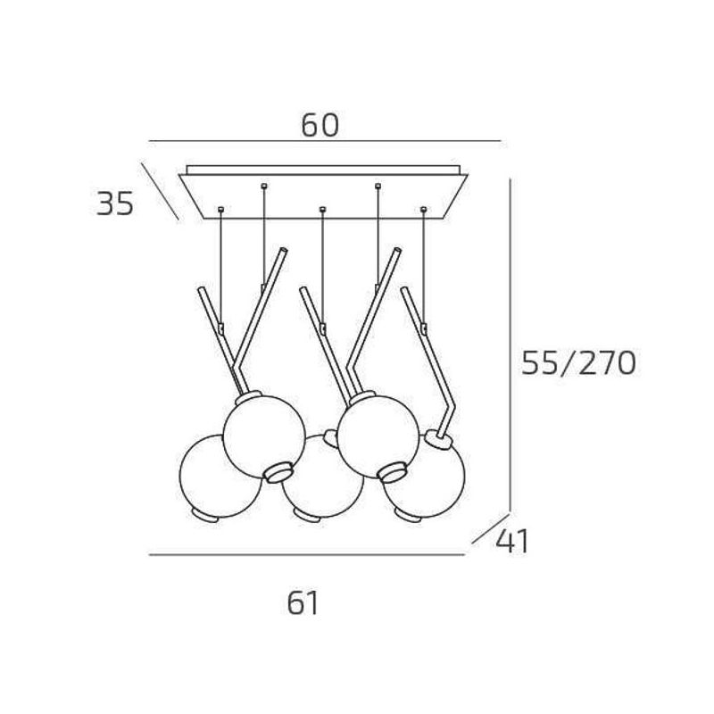 V-LINE SOSPENSIONE 5 LUCI RETTANGOLARE NERA O SABBIA CON VETRI COLORATI LAMPADINE E27 ORIGINALE E MODERNA