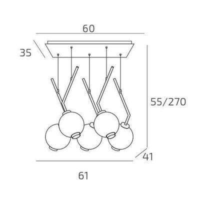 V-LINE SOSPENSIONE 5 LUCI RETTANGOLARE NERA O SABBIA CON VETRI COLORATI LAMPADINE E27 ORIGINALE E MODERNA