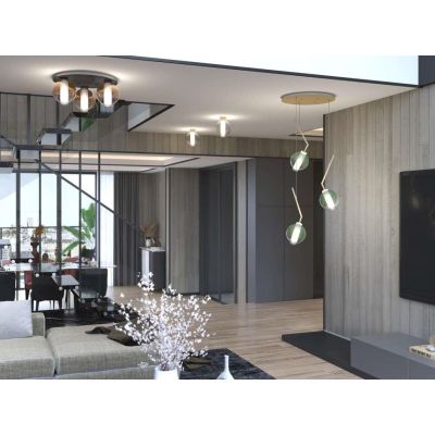 V-LINE SOSPENSIONE ROTONDA 3 LUCI NERA O SABBIA CON VETRI COLORATI LAMPADINE E27 ORIGINALE E MODERNA