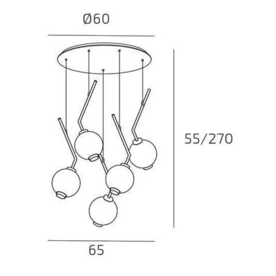 V-LINE SOSPENSIONE ROTONDA 5 LUCI NERA O SABBIA CON VETRI COLORATI LAMPADINE E27 ORIGINALE E MODERNA