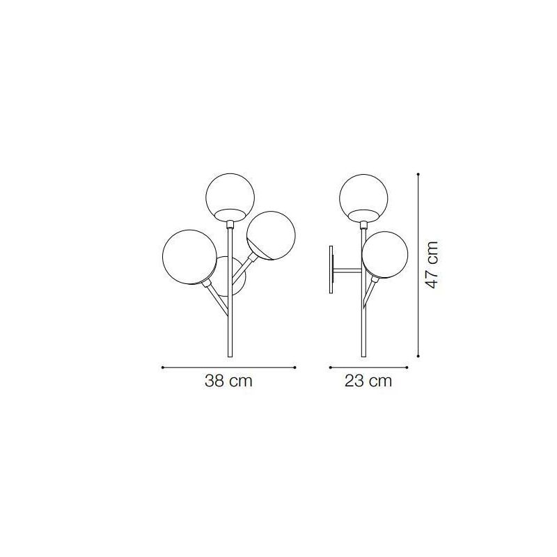 LAMPADA DA PARETE MODERNA IN METALLO NERO CON TRE DIFFUSORI A SFERA AMBRATI CRISTALENSI - Cristalensi Shop Online