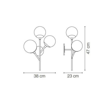 LAMPADA DA PARETE MODERNA IN METALLO NERO CON TRE DIFFUSORI A SFERA AMBRATI CRISTALENSI - Cristalensi Shop Online