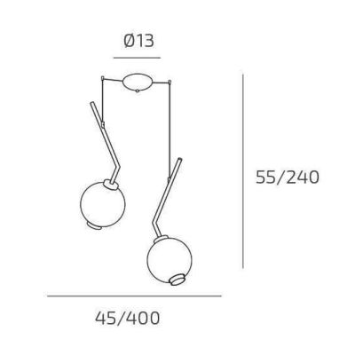 V-LINE SOSPENSIONE 2 LUCI DECENTRATA NERA O SABBIA CON VETRI COLORATI LAMPADINE E27