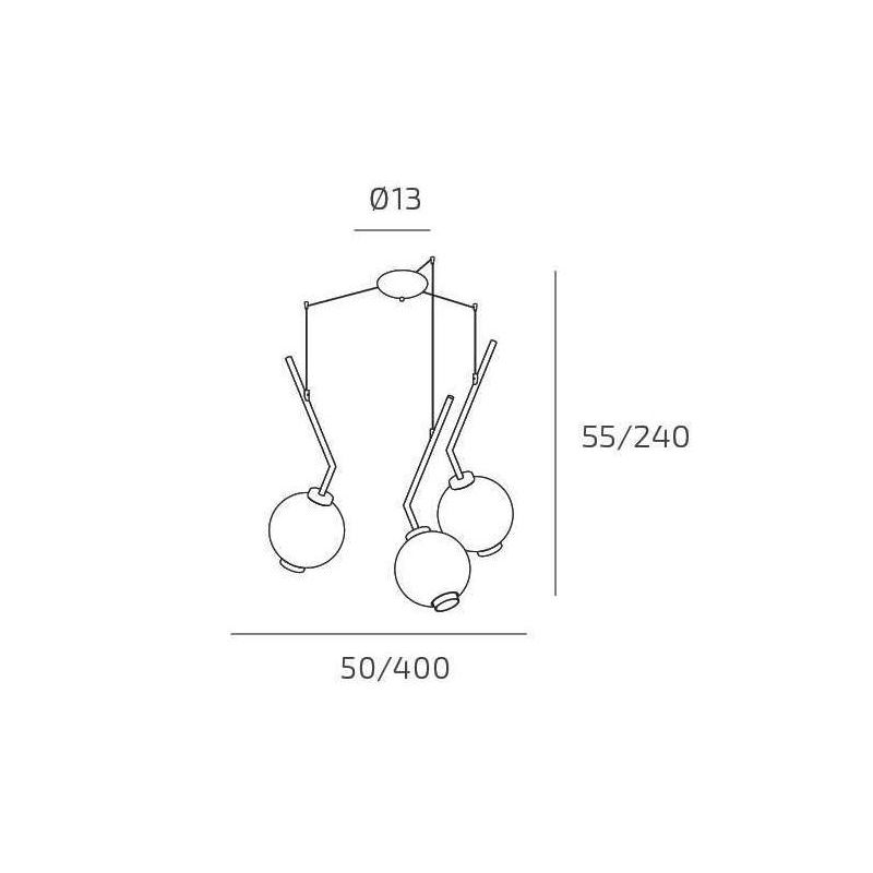 V-LINE SOSPENSIONE 3 LUCI DECENTRATA NERA O SABBIA CON VETRI COLORATI LAMPADINE E27