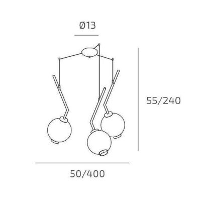 V-LINE SOSPENSIONE 3 LUCI DECENTRATA NERA O SABBIA CON VETRI COLORATI LAMPADINE E27
