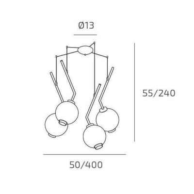 V-LINE SOSPENSIONE 4 LUCI DECENTRATA NERA O SABBIA CON VETRI COLORATI LAMPADINE E27