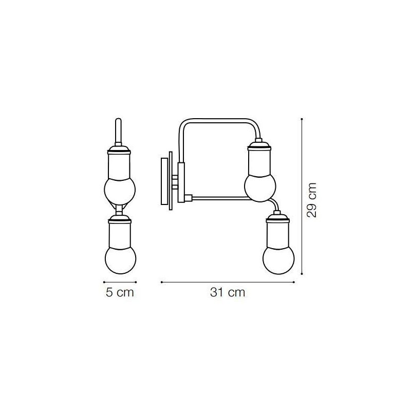 LAMPADA DA PARETE 2 LUCI MODERNA IN METALLO FINITURA OTTONE INVECCHIATO CRISTALENSI - Cristalensi Shop Online
