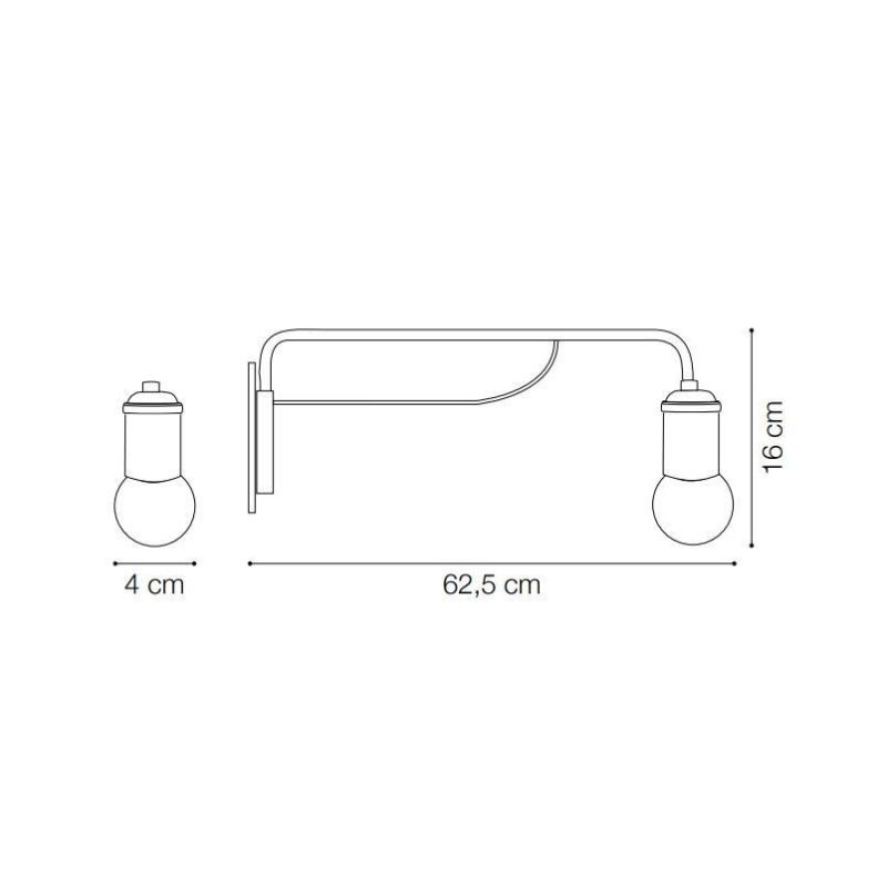 LAMPADA DA PARETE MINIMAL CON UNA SOLA LAMPADINA A VISTA IN METALLO FINITURA NERA O OTTONE INVECCHIATO CRISTALENSI - Cristalensi