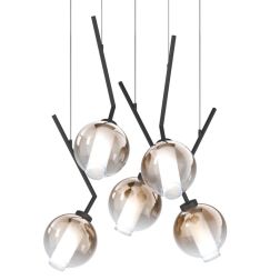 V-LINE SOSPENSIONE 5 LUCI RETTANGOLARE NERA O SABBIA CON VETRI COLORATI LAMPADINE E27 ORIGINALE E MODERNA 2