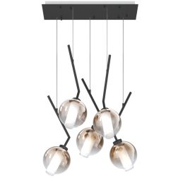 V-LINE SOSPENSIONE 5 LUCI RETTANGOLARE NERA O SABBIA CON VETRI COLORATI LAMPADINE E27 ORIGINALE E MODERNA