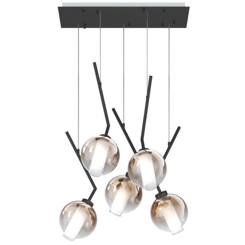 V-LINE SOSPENSIONE 5 LUCI RETTANGOLARE NERA O SABBIA CON VETRI COLORATI LAMPADINE E27 ORIGINALE E MODERNA