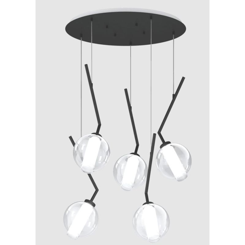 V-LINE SOSPENSIONE ROTONDA 5 LUCI NERA O SABBIA CON VETRI COLORATI LAMPADINE E27 ORIGINALE E MODERNA