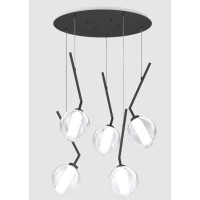 V-LINE SOSPENSIONE ROTONDA 5 LUCI NERA O SABBIA CON VETRI COLORATI LAMPADINE E27 ORIGINALE E MODERNA