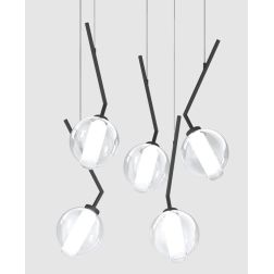 V-LINE SOSPENSIONE ROTONDA 5 LUCI NERA O SABBIA CON VETRI COLORATI LAMPADINE E27 ORIGINALE E MODERNA 2