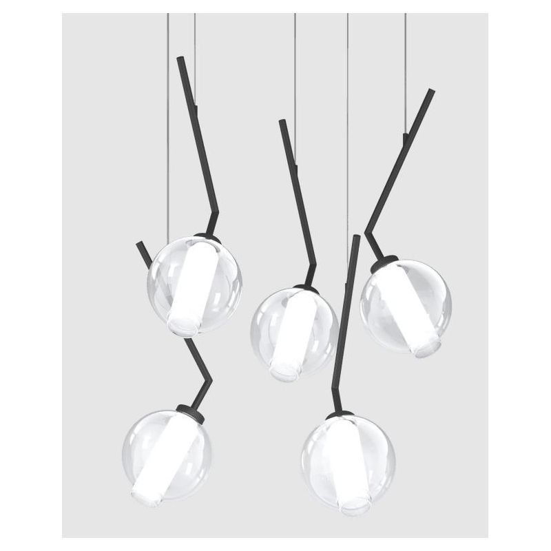 V-LINE SOSPENSIONE ROTONDA 5 LUCI NERA O SABBIA CON VETRI COLORATI LAMPADINE E27 ORIGINALE E MODERNA