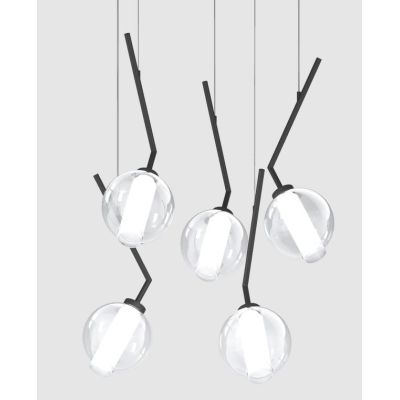 V-LINE SOSPENSIONE ROTONDA 5 LUCI NERA O SABBIA CON VETRI COLORATI LAMPADINE E27 ORIGINALE E MODERNA
