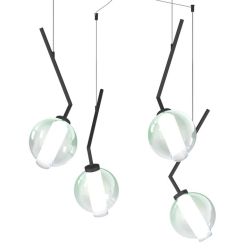 V-LINE SOSPENSIONE 4 LUCI DECENTRATA NERA O SABBIA CON VETRI COLORATI LAMPADINE E27 2