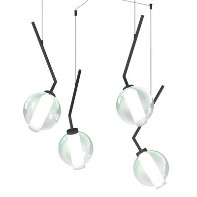 V-LINE SOSPENSIONE 4 LUCI DECENTRATA NERA O SABBIA CON VETRI COLORATI LAMPADINE E27