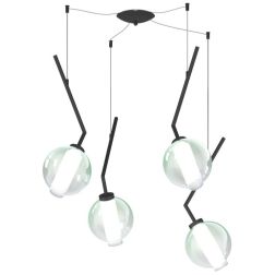 V-LINE SOSPENSIONE 4 LUCI DECENTRATA NERA O SABBIA CON VETRI COLORATI LAMPADINE E27