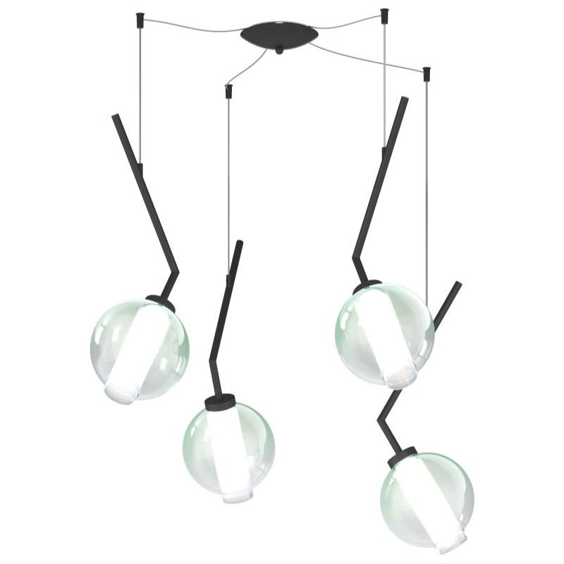 V-LINE SOSPENSIONE 4 LUCI DECENTRATA NERA O SABBIA CON VETRI COLORATI LAMPADINE E27