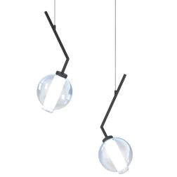 V-LINE SOSPENSIONE 2 LUCI DECENTRATA NERA O SABBIA CON VETRI COLORATI LAMPADINE E27 2