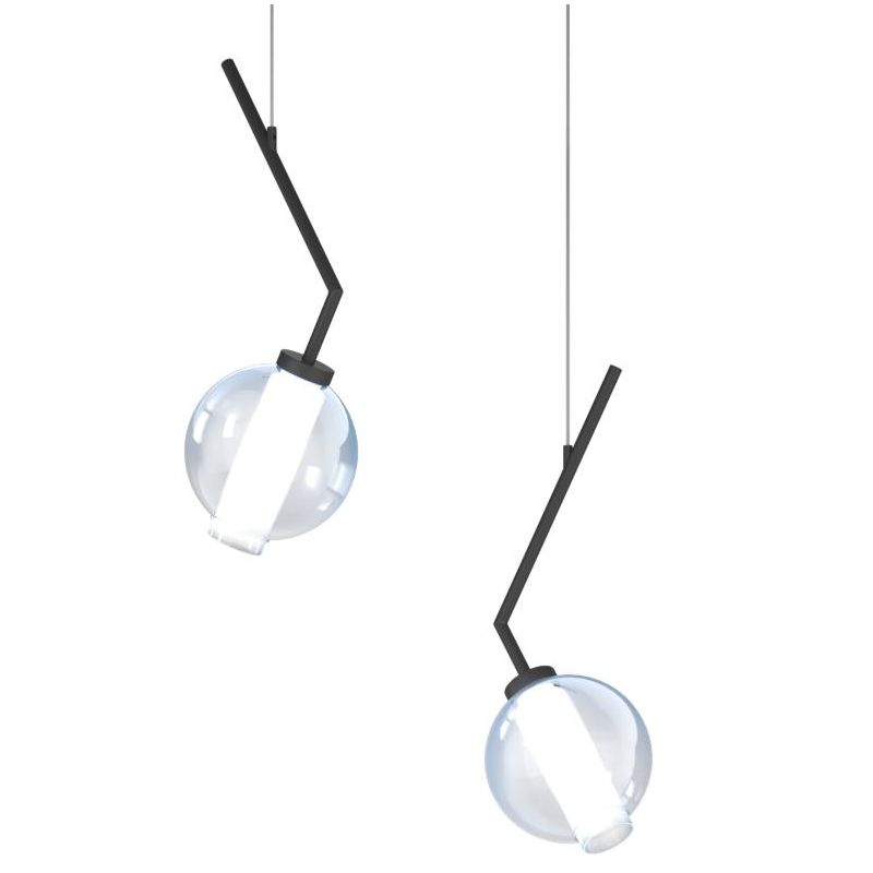 V-LINE SOSPENSIONE 2 LUCI DECENTRATA NERA O SABBIA CON VETRI COLORATI LAMPADINE E27